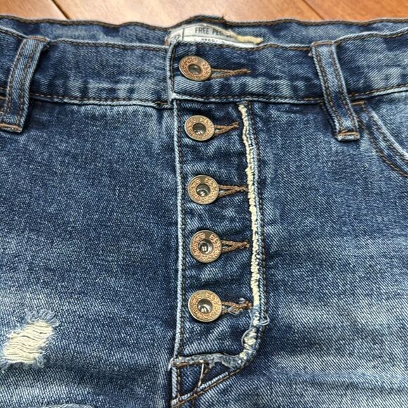 FP Free People Womens Jean Shorts Button Fly Distressed Raw Hem Blue Denim Sz 27 - Picture 2 of 8